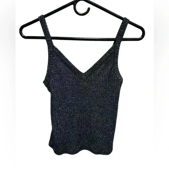 AMERICAN EAGLE STRETCHY BLACK AND SILVER SPARKLE TANK TOP - Picture 1 of 4